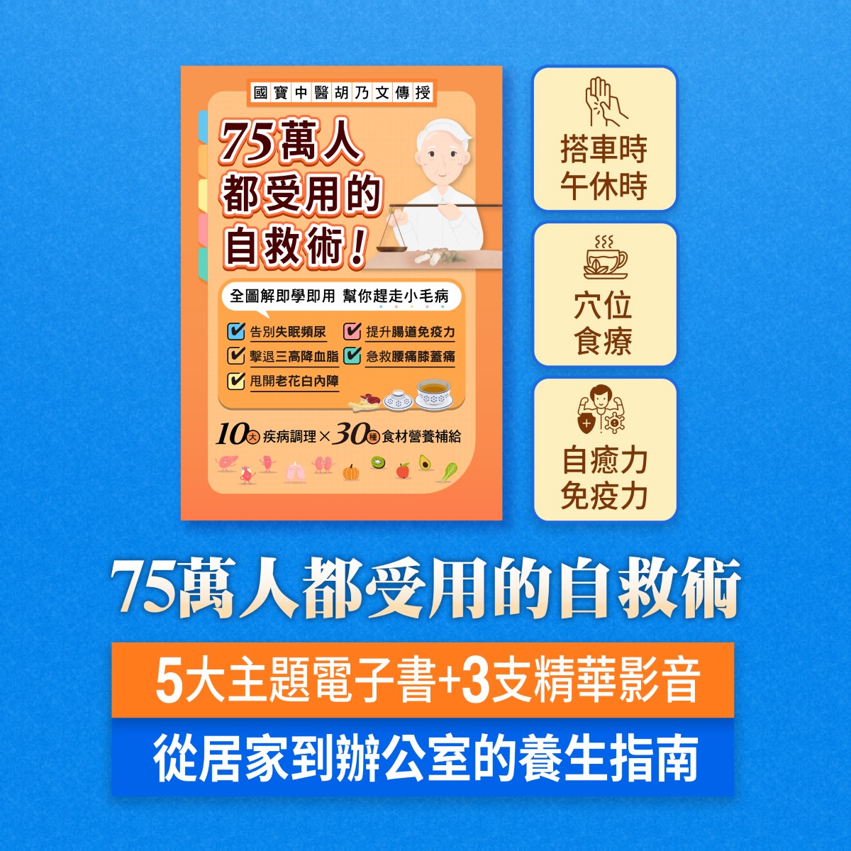 75萬人都受用的自救術，5大主題電子書+3支精華影音，從居家到辦公室的養生指南